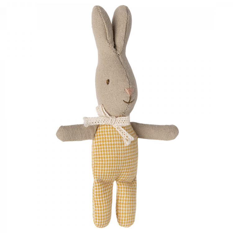 Maileg Baby Bunny pupazzo coniglio quadretti gialli 11 cm
