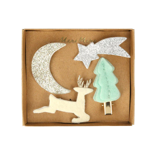 Meri Meri Natale set 4 mollette capelli feltro renna albero
