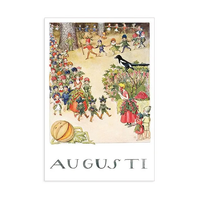Elsa Beskow Mesi Agosto cartolina 10,5x15 cm acquerello