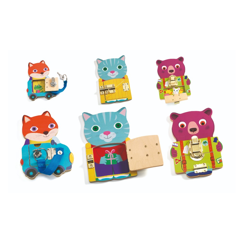 Djeco Locktou set figure chiusure gioco legno 3 pezzi H 16 cm
