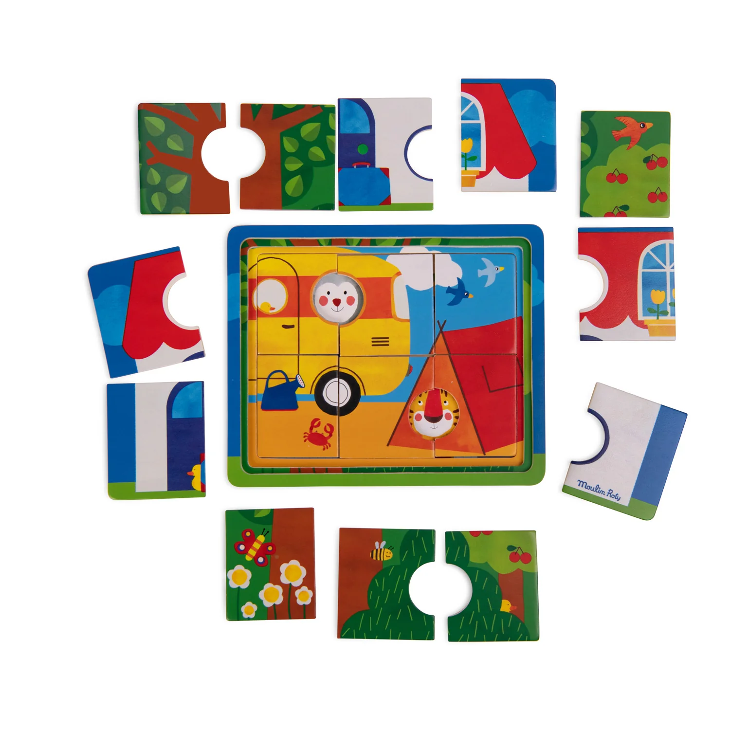 Moulin Roty Les Popipop puzzle legno 3 livelli 22x18 cm