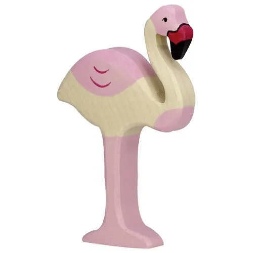 Holztiger Fenicottero Rosa Figura in Legno Dipinta a Mano
