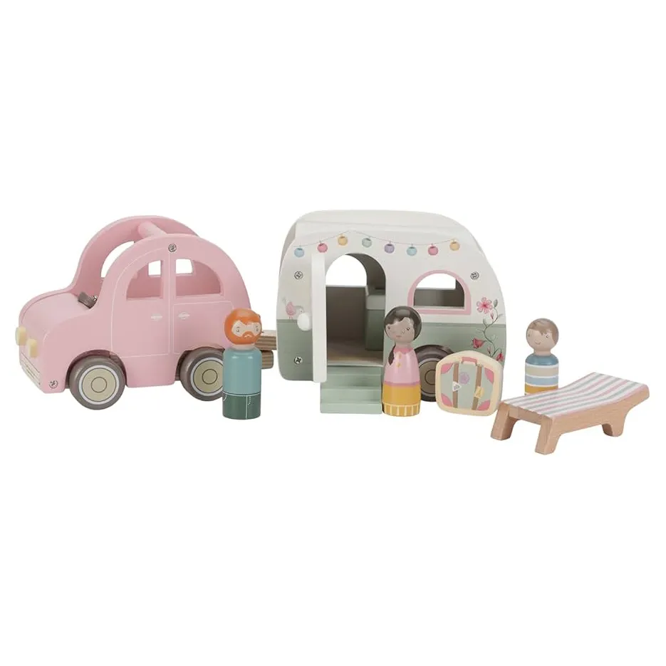 Little Dutch Macchina con caravan gioco legno rosa 32 cm