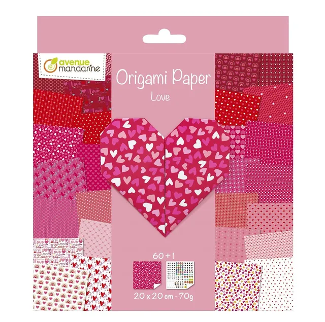 Avenue Mandarine Love carta origami 20x20 60 fogli + adesivi