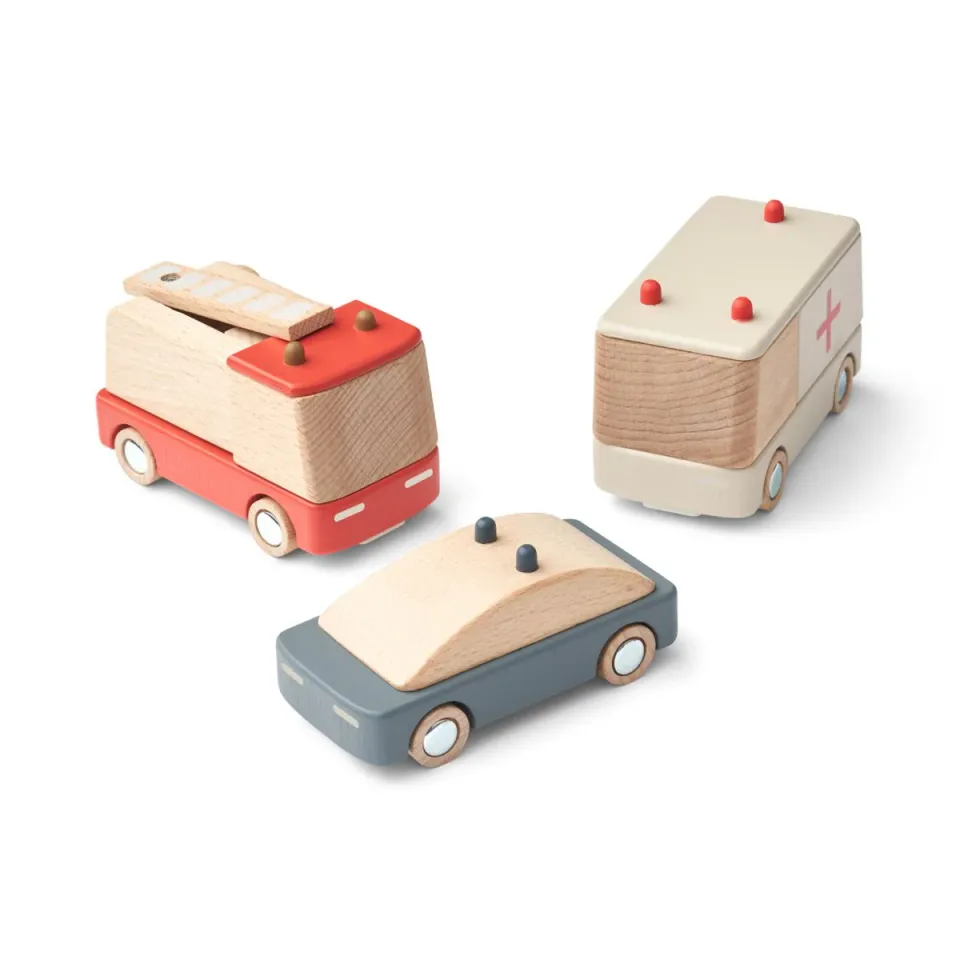 Liewood veicoli di emergenza set 3 pezzi legno