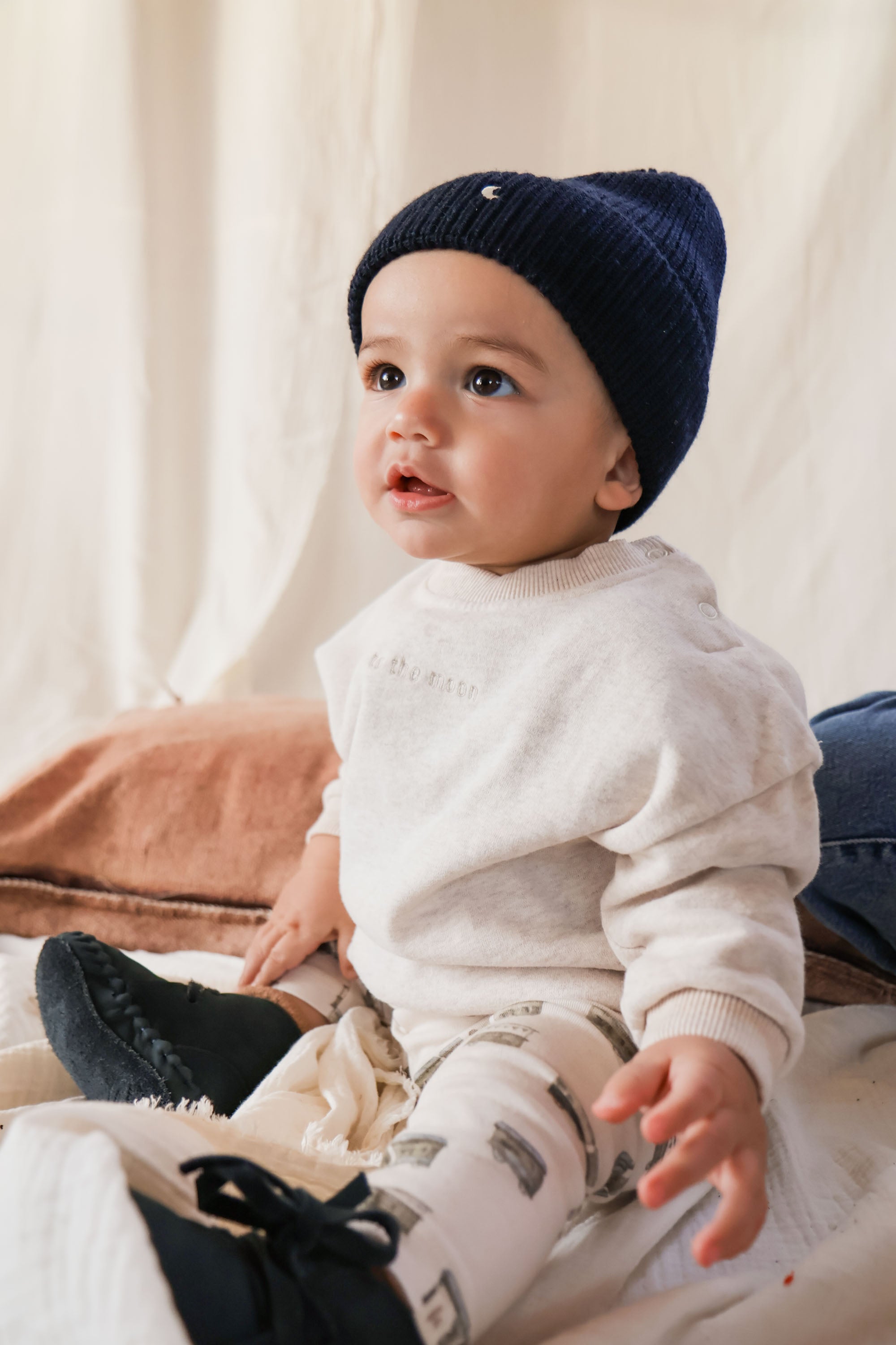 Ella and Rapha Moon cuffia blu notte lana bimbi