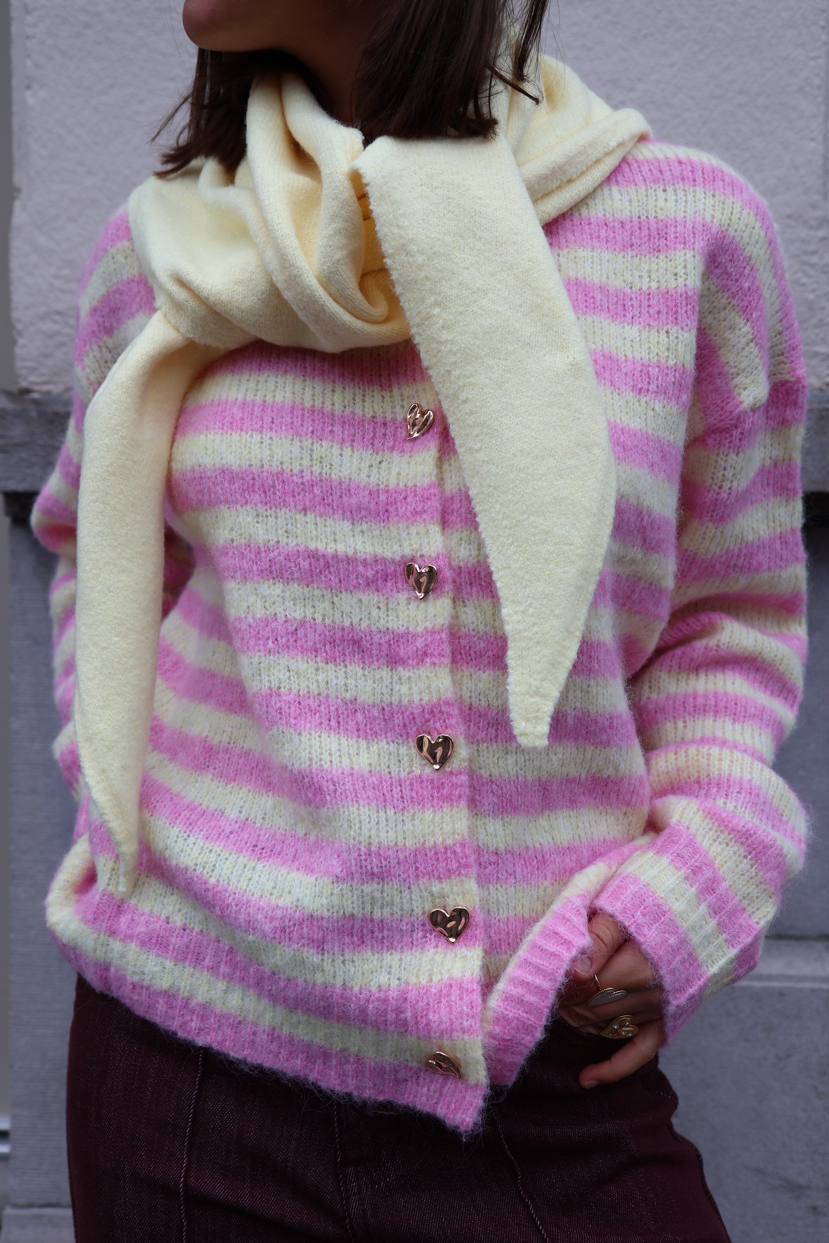 Ella and Rapha Striped cardigan giallo burro rosa