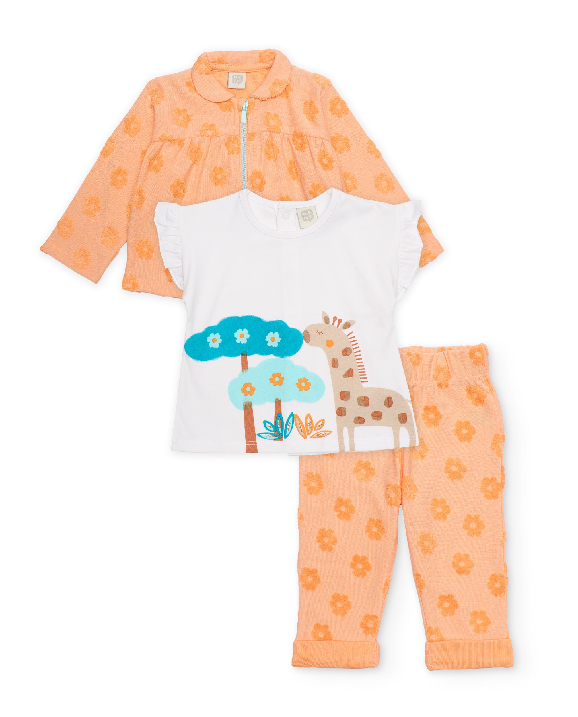 Tuc tuc Giraffa completo neonata arancio 3 pezzi zip