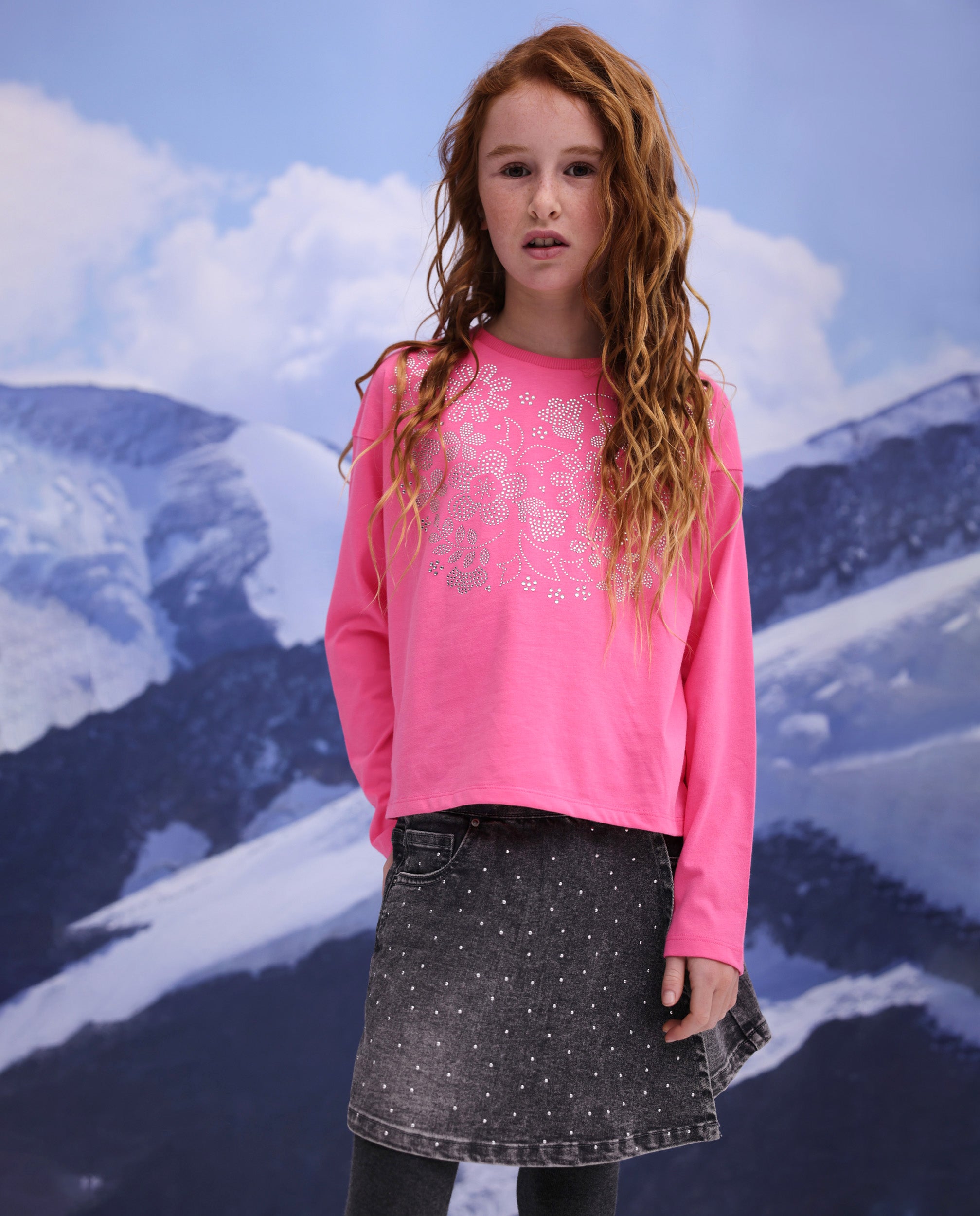 Tuc Tuc Frozen Flowers gonna shorts denim grigia strass