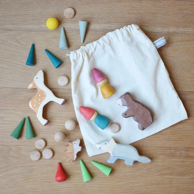 Holztiger Animali del Bosco mini set legno con sacchetto