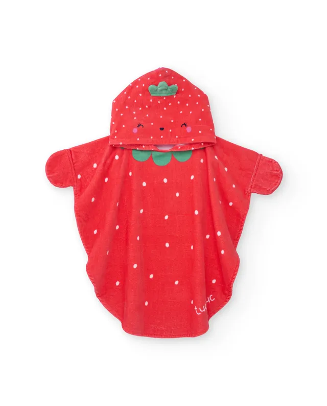 Tuc tuc poncho neonata bagno fragola rossa cappuccio