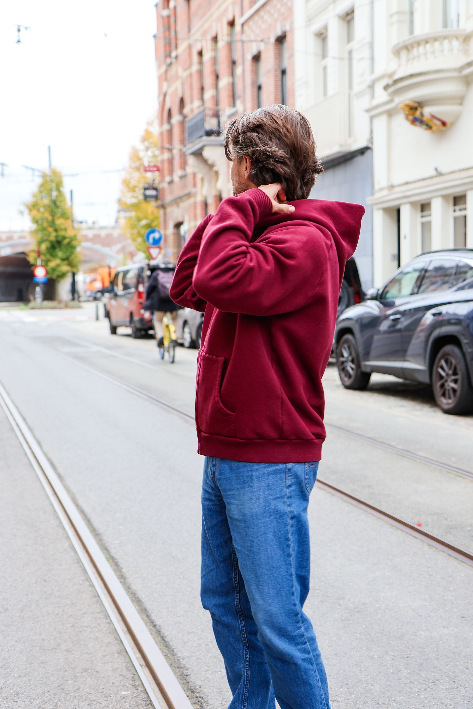 Ella and Rapha Moon felpa con cappuccio uomo bordeaux in cotone
