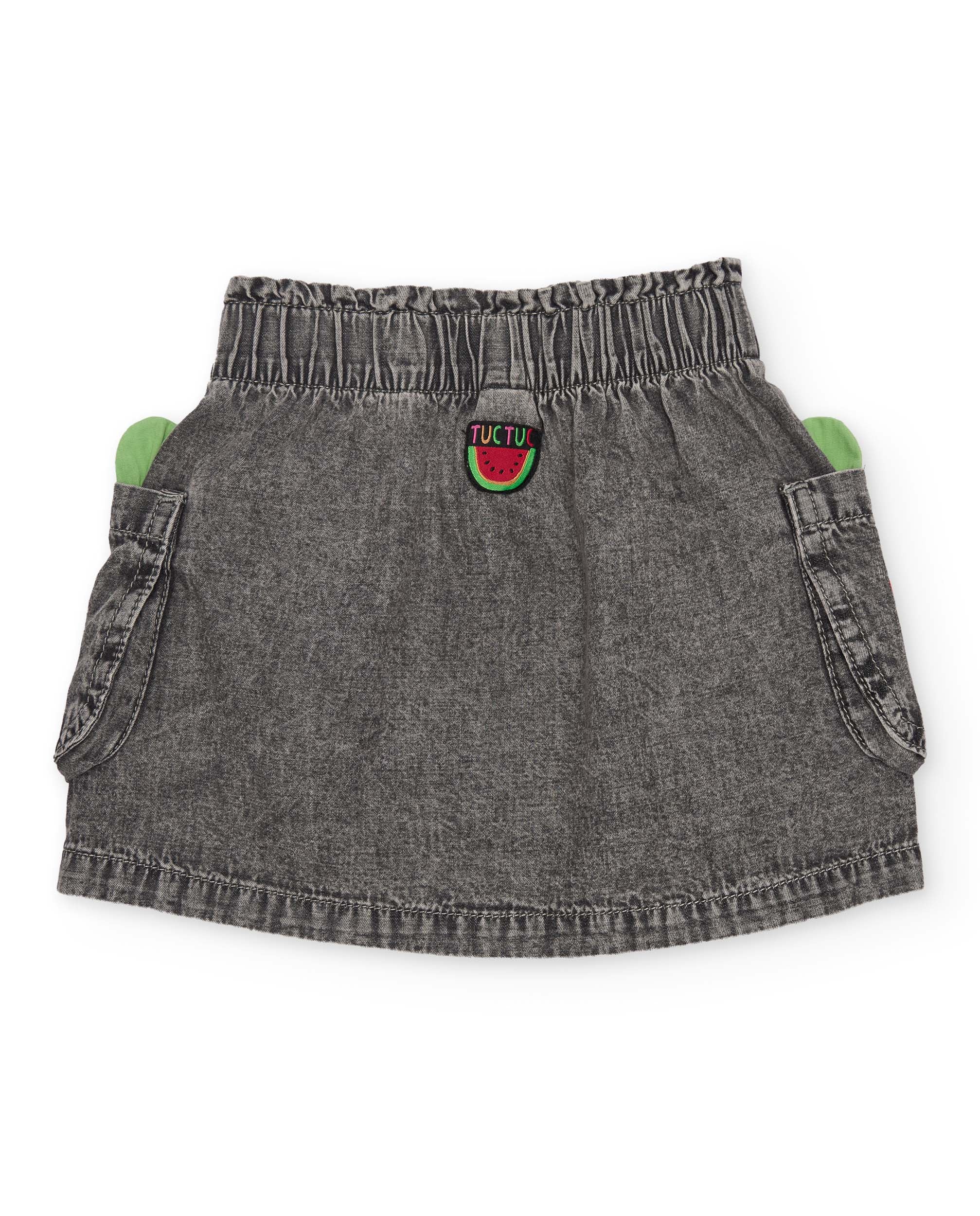 Tuc Tuc gonna denim bambina grigia con tasche ricamate