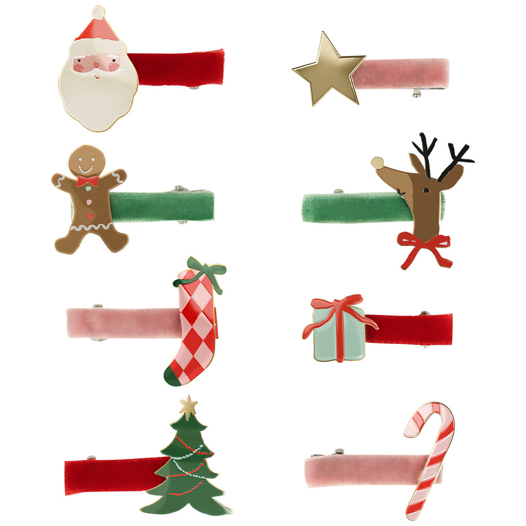 Meri Meri Set 8 Mollette Capelli Natale velluto