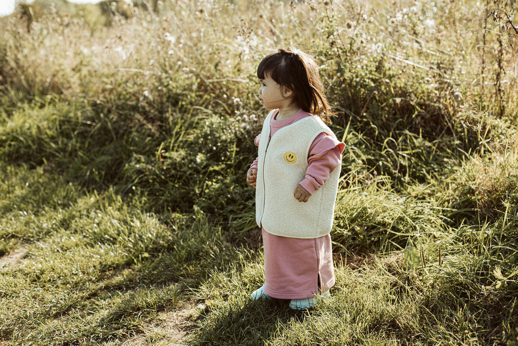 Ella and Rapha Teddy Smiley gilet bimbi ecru pile