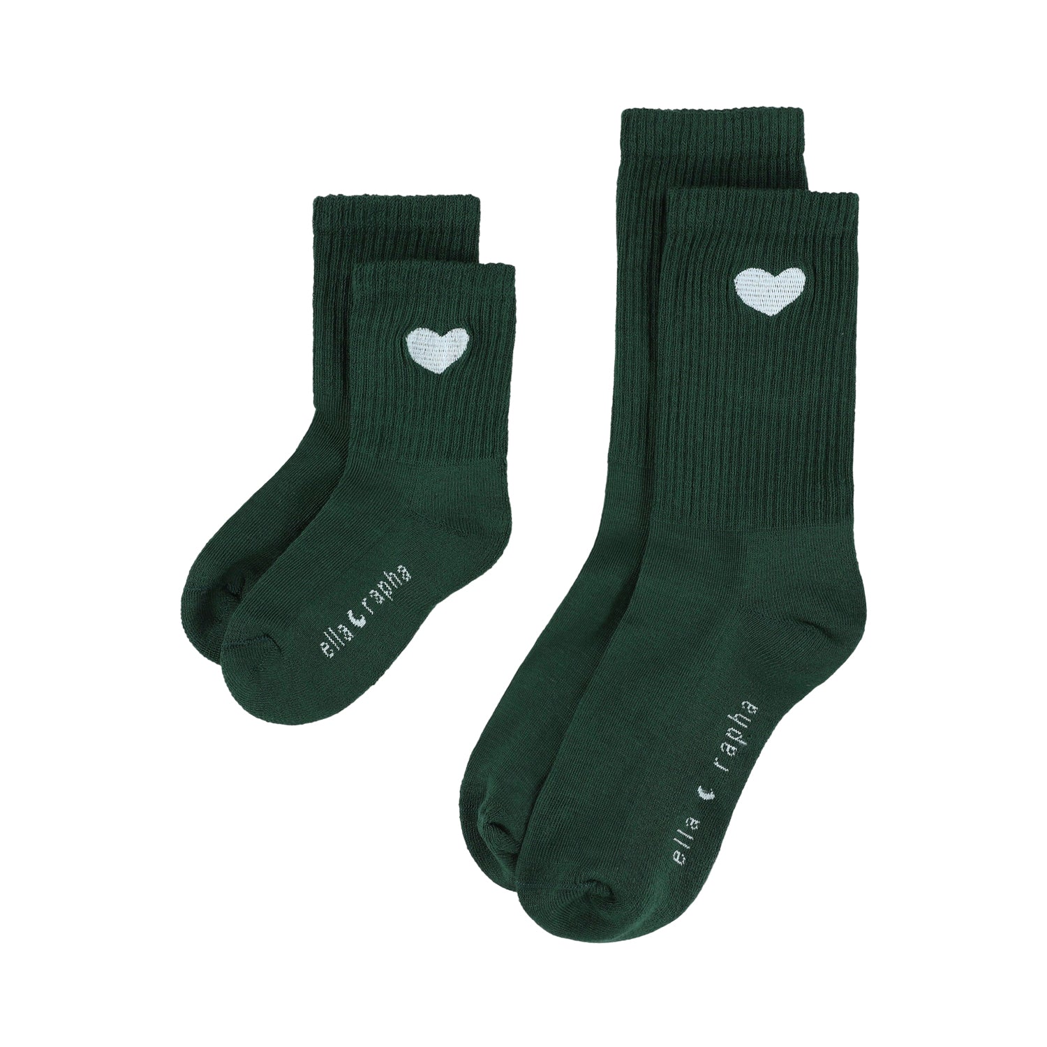 Ella and Rapha Heart calzini bimbo verde cotone ricamo cuore