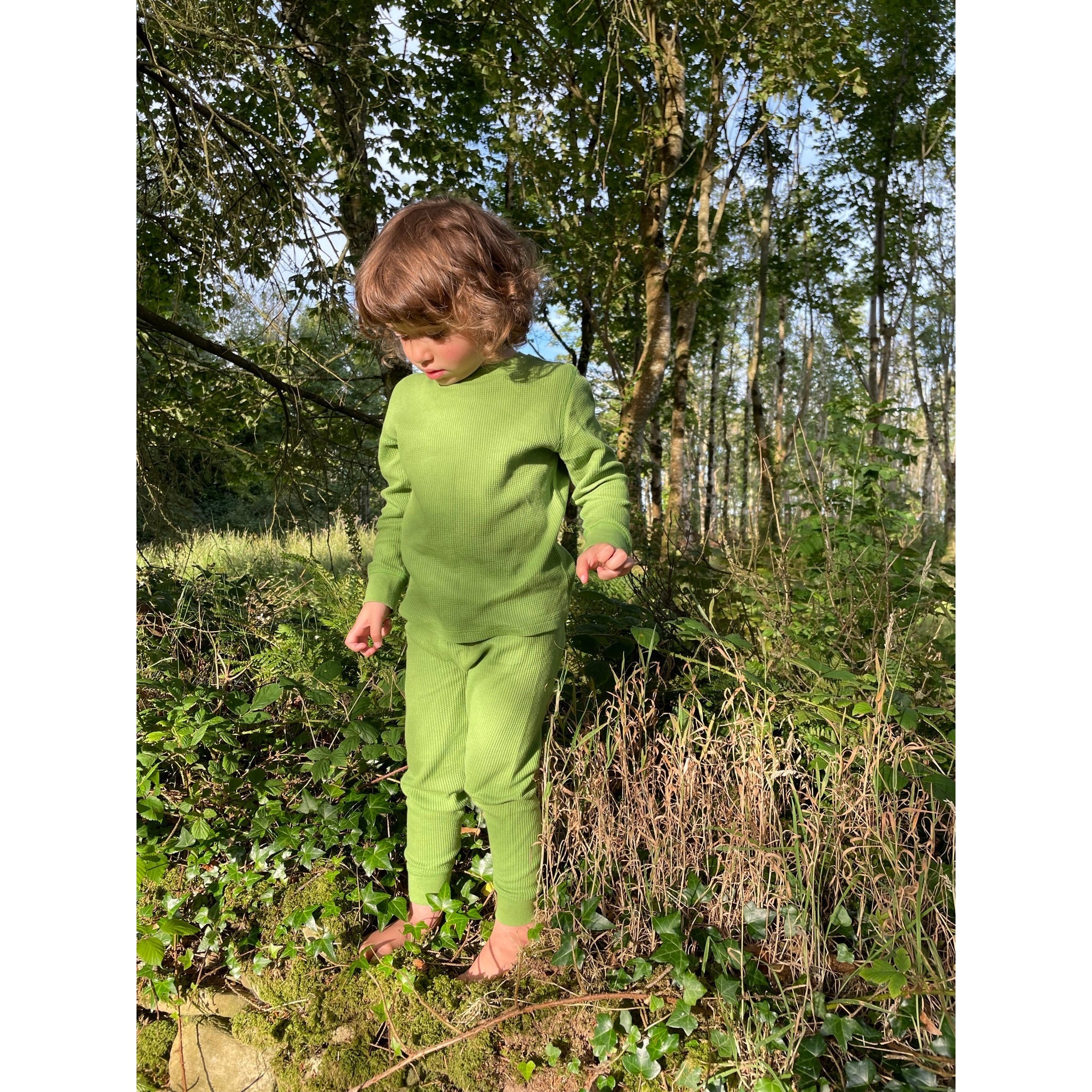 Slugs & Snails Foliage pigiama waffle lime cotone bio