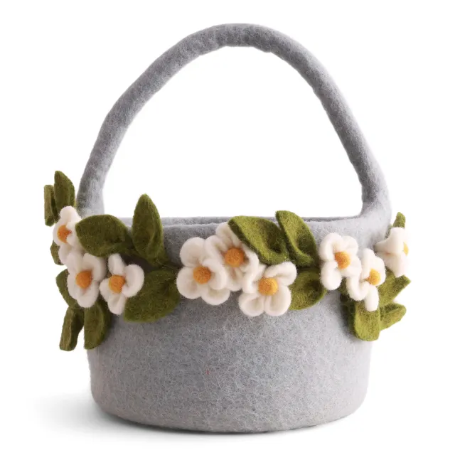 Gry & Sif Ghirlanda di fiori cestino feltro azzurro