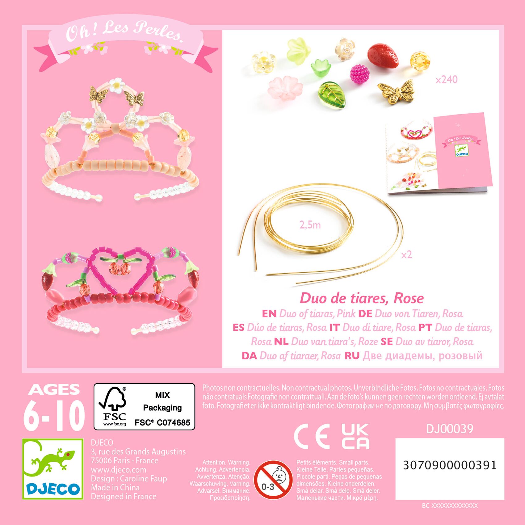 Djeco Duo Tiaras Pink Kit Perline per 2 Diademi