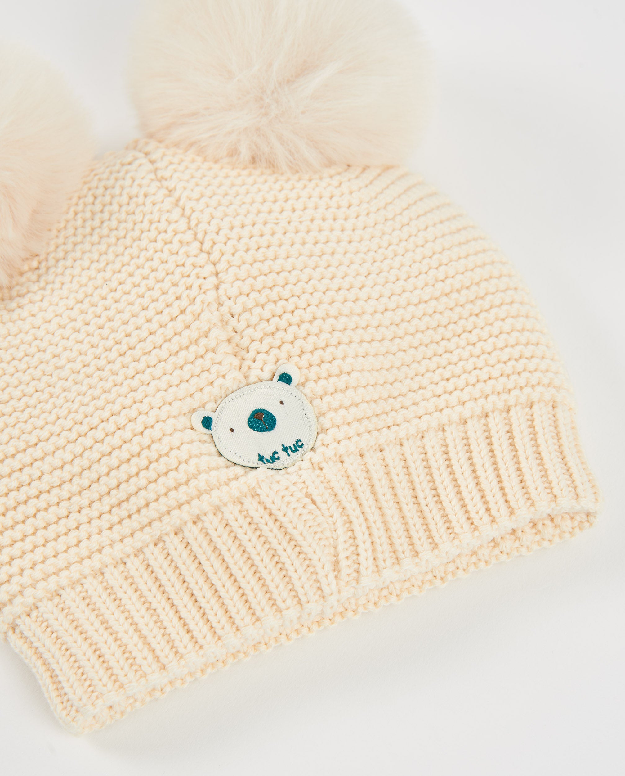 Tuc tuc cappello neonato beige pon pon maglia