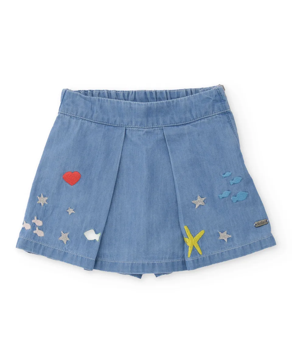 Tuc tuc gonna pantalonetto denim bambina blu ricamo marino