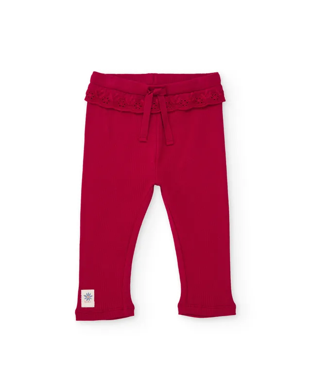 Tuc Tuc leggings bambina bordeaux maglia elastico ricamato