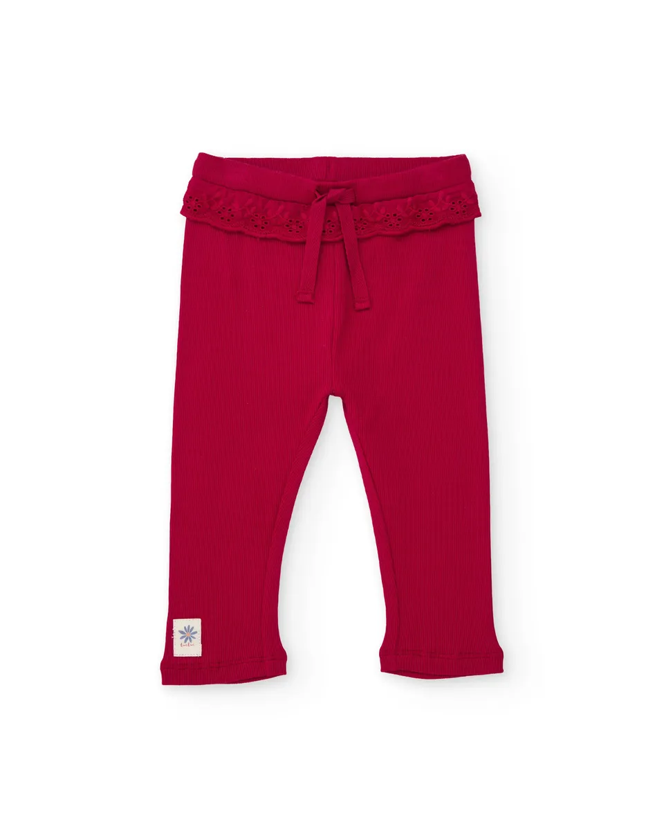 Tuc Tuc leggings bambina bordeaux maglia elastico ricamato