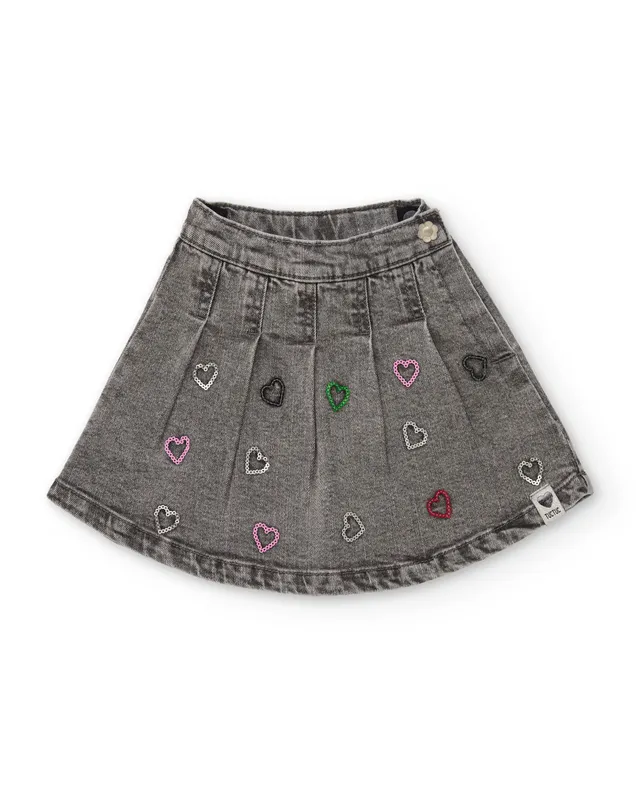 Tuc Tuc gonna denim bambina ricamo cuori grigio chiaro