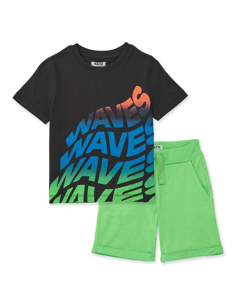 Tuc Tuc completo bambino grigio stampa waves bermuda