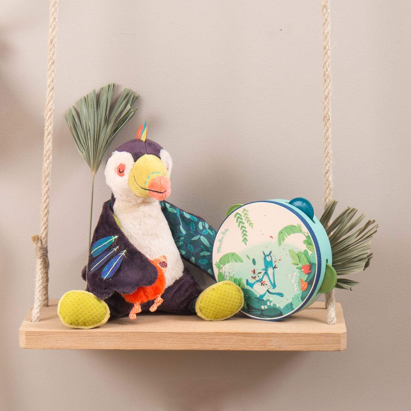 Moulin Roty Dans la Jungle tamburello blu legno
