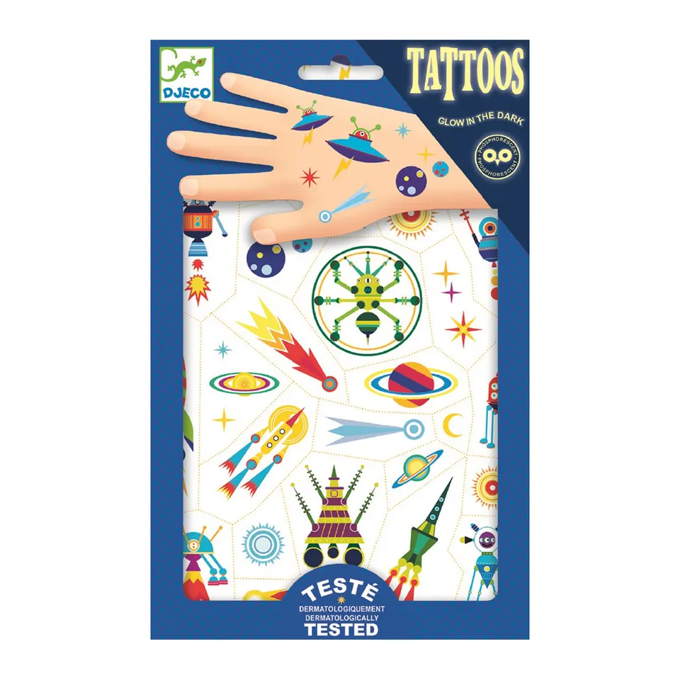 Djeco Space Oddity tatuaggi luminescenti 2 fogli
