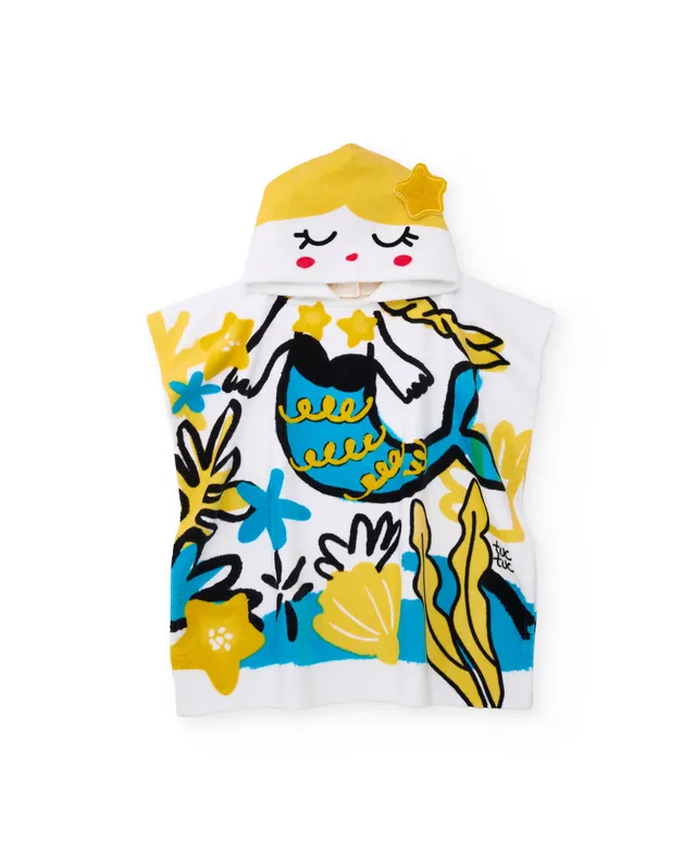 Tuc Tuc poncho mare bambina spugna bianco sirena
