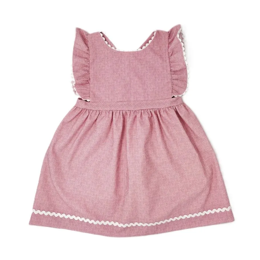 Mebi vestito bambina vichy rosso volant cotone