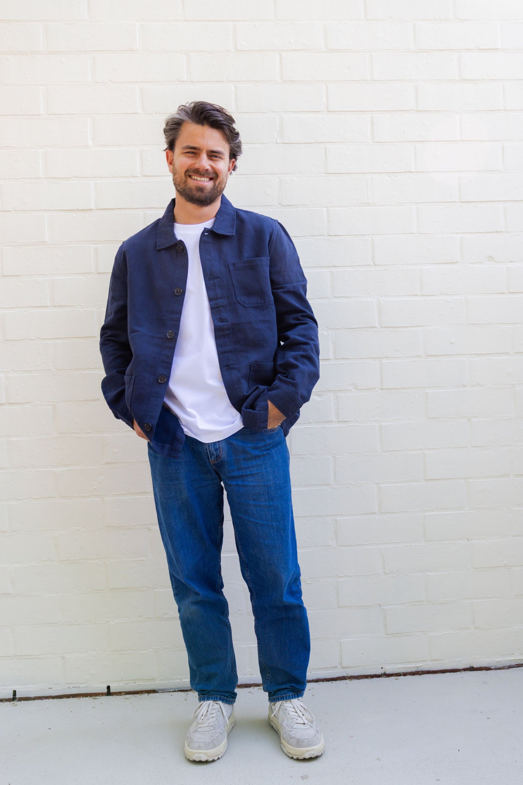 Ella and Rapha Sunrise camicia overshirt blu cotone lino
