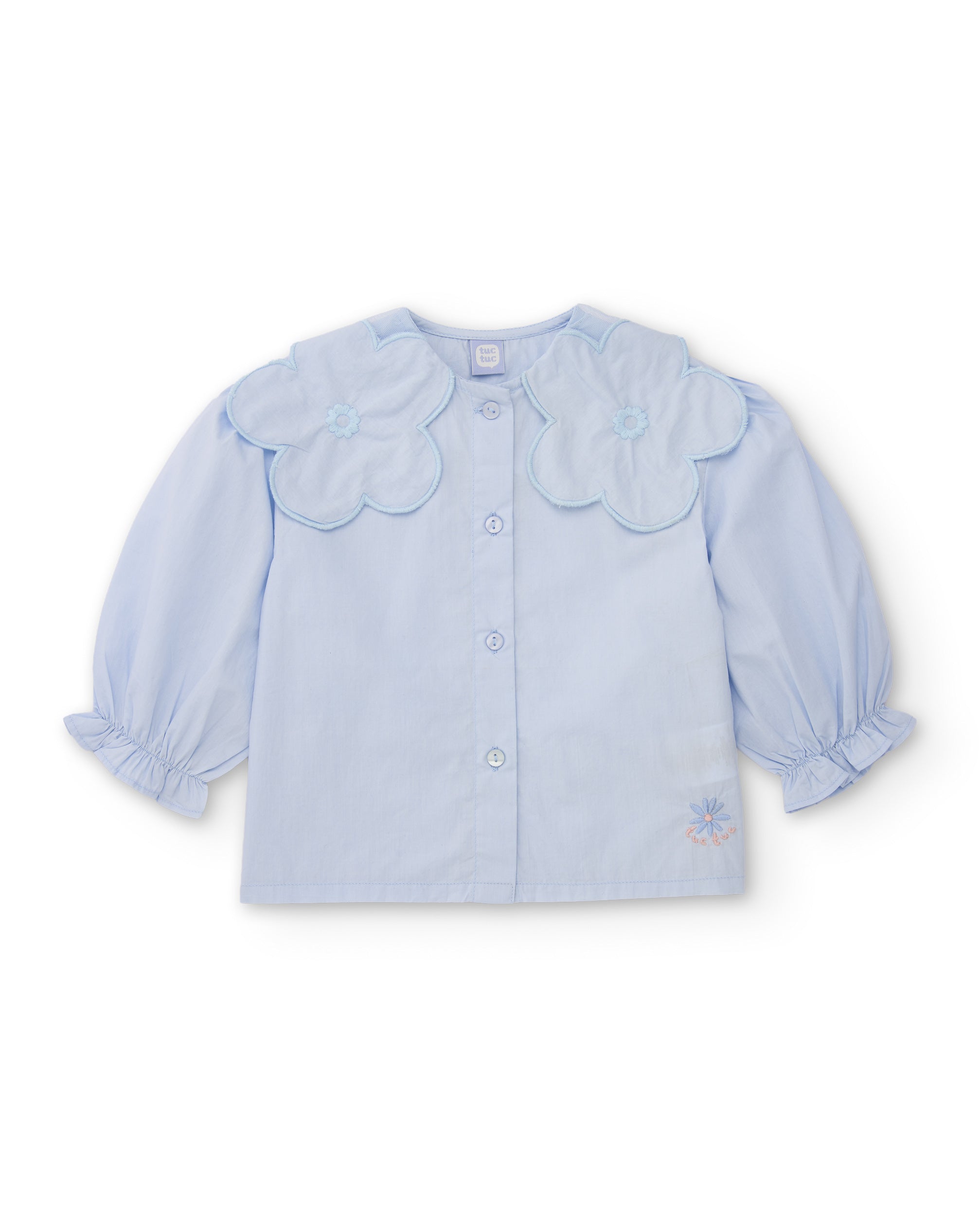 Tuc Tuc camicia bambina azzurra cotone collo volant