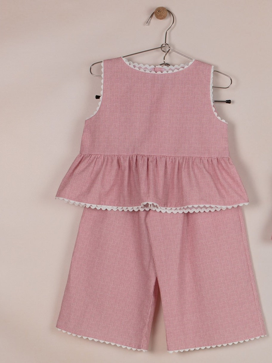 Mebi vichy rosso completo bambina cotone camicia pantaloni