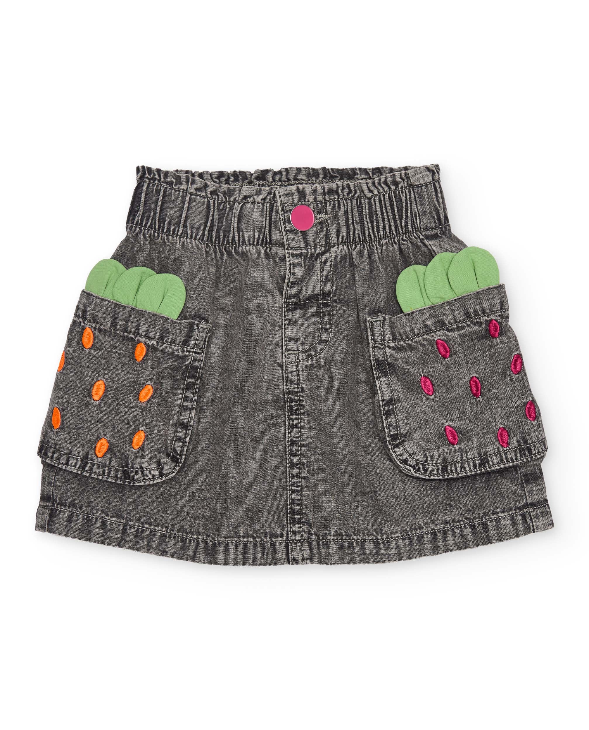 Tuc Tuc gonna denim bambina grigia con tasche ricamate