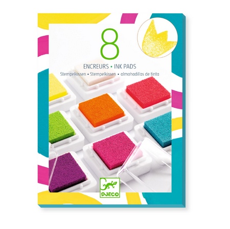 Djeco Pop set 8 tamponi inchiostro per timbri con spazzolino