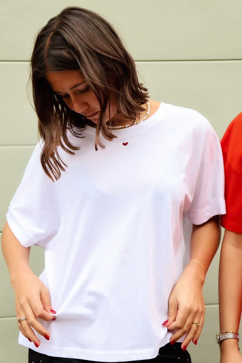 Ella and Rapha HEART t-shirt bianca ricamo cuore cotone organico