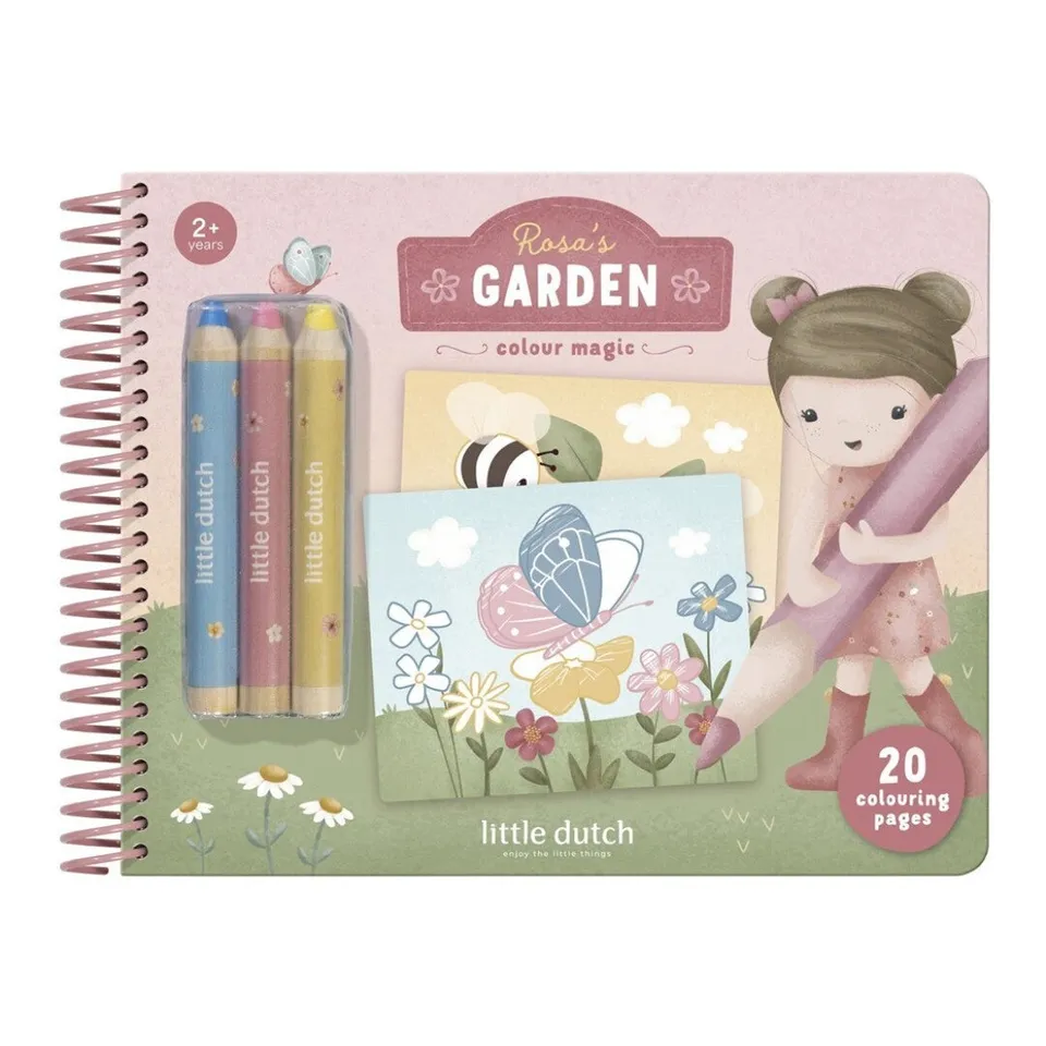 Little Dutch Rosa libro da colorare con matite giardino