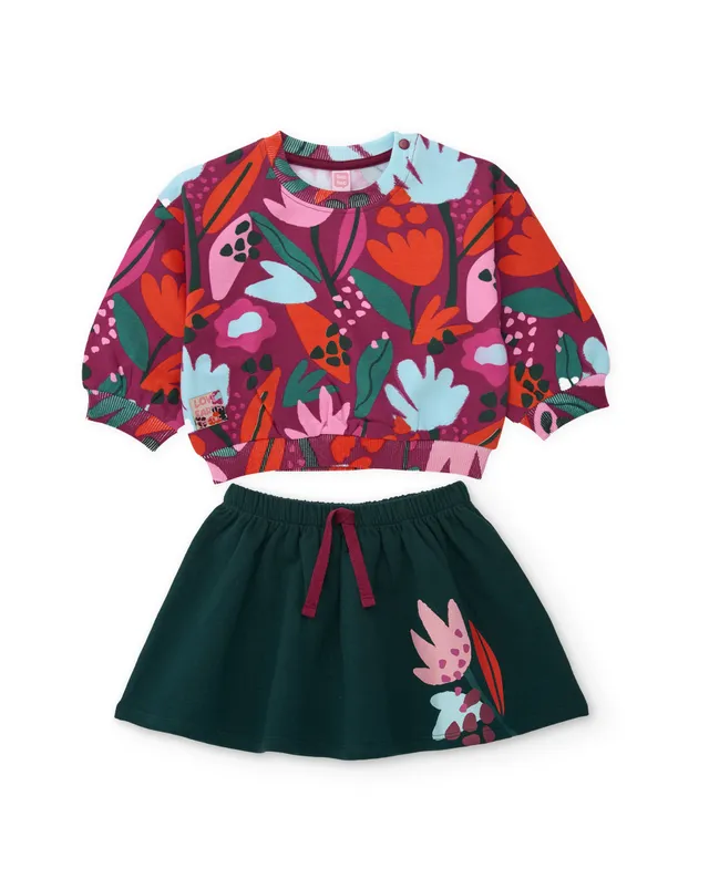 Tuc Tuc completo bambina bordeaux felpa gonna fiori