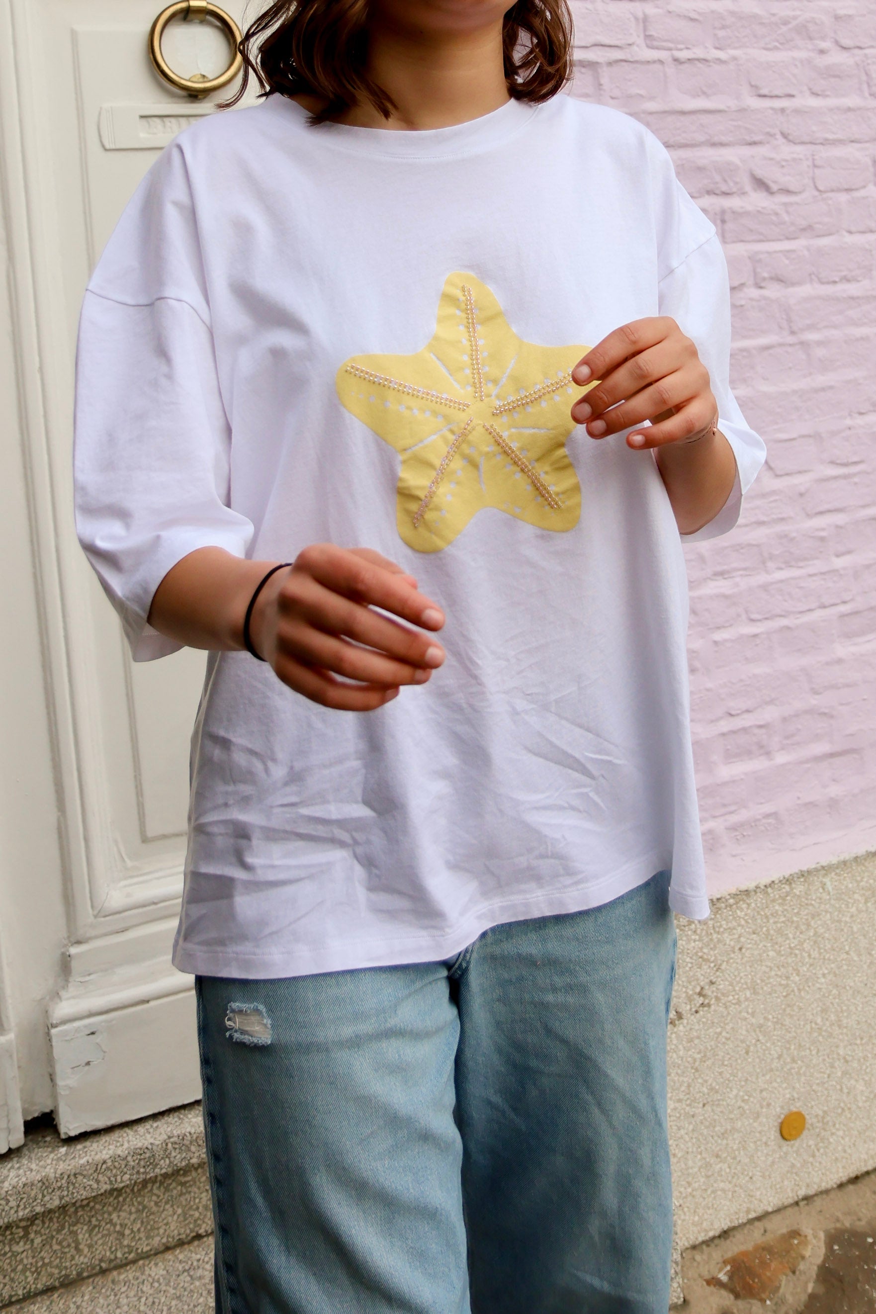 Ella and Rapha Starfish Butter Pearls t-shirt bianca cotone
