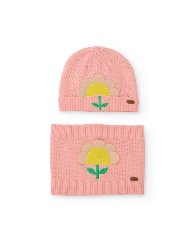 Tuc Tuc set bambina rosa cappello e scaldacollo fiori