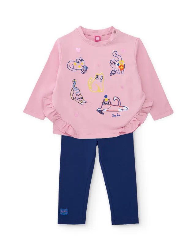 Tuc Tuc Meow Meow tuta bimba rosa con leggings blu