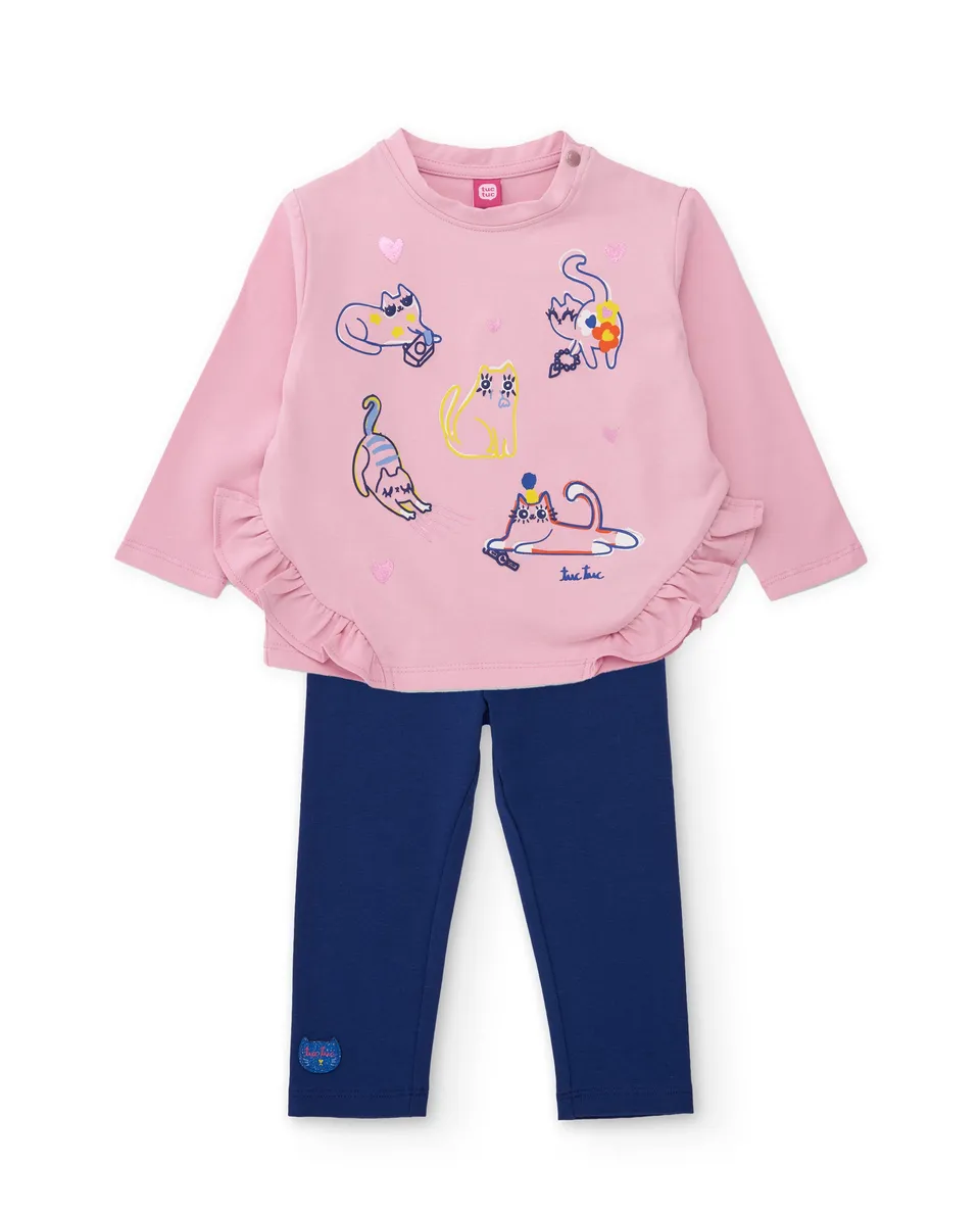 Tuc Tuc Meow Meow tuta bimba rosa con leggings blu