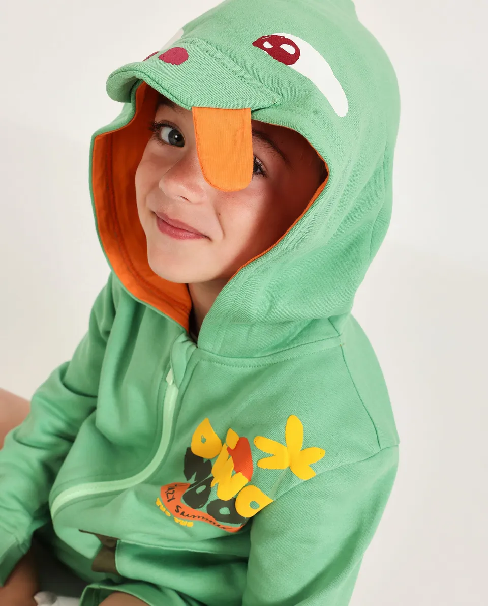 Tuc Tuc felpa bimbo con cappuccio dinosauro verde