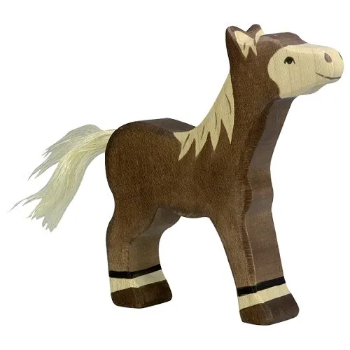 Holztiger puledro marrone figura legno in piedi