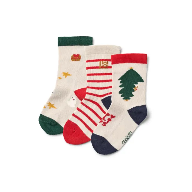Liewood Silas Holiday calzini Natale set 3 paia cotone