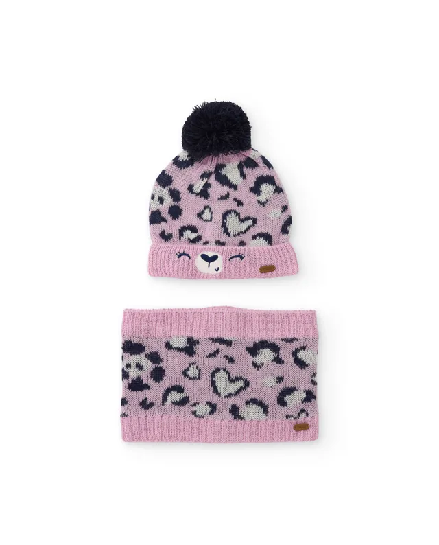 Tuc Tuc Set Cappello e Scaldacollo Rosa Animalier Maglia