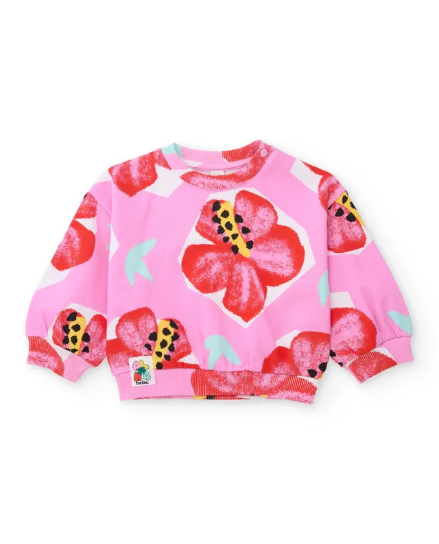 Tuc Tuc felpa bambina rosa a fiori girocollo